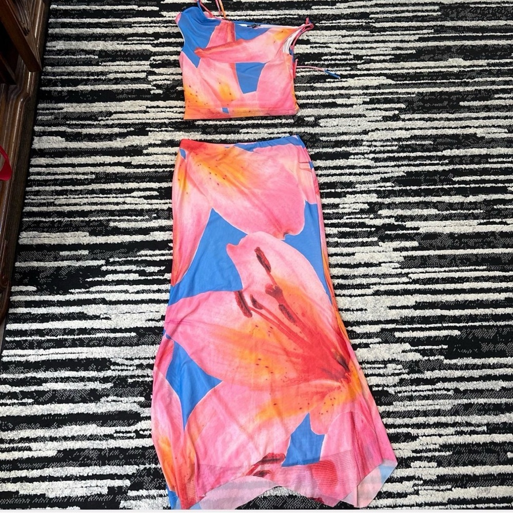 Floral Two-Piece Set in Pink and Blue